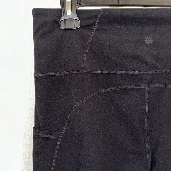 Athleta L 24” Black Ivory Floral Mesh Cropped Workout Leggings with Pockets - Picture 10 of 15